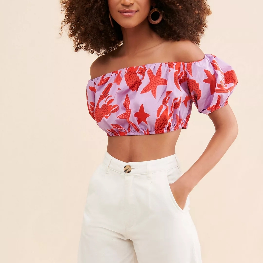 FARM Rio Red and Purple Starfish Crop Top